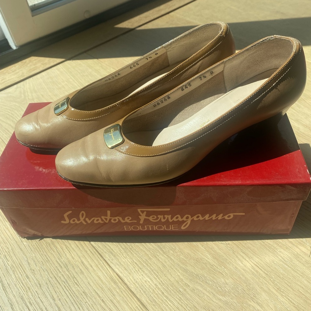 Salvatore Ferragamo Patent Leather Chain-Link Accents Pumps